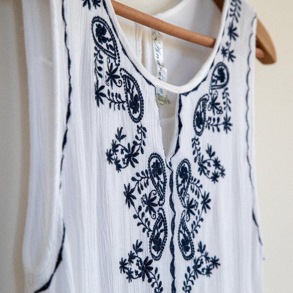 Andree Blue Embroidered Sleeveless Boho Tank Top - Picture 2 of 8